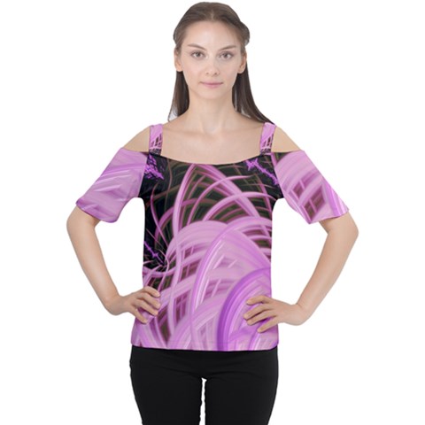 Purple Fractal Artwork Feather Cutout Shoulder Tee by Pakrebo