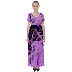 Purple Fractal Artwork Feather High Waist Short Sleeve Maxi Dress by Pakrebo