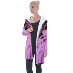 Purple Fractal Artwork Feather Longline Hooded Cardigan