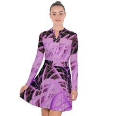 Purple Fractal Artwork Feather Long Sleeve Panel Dress