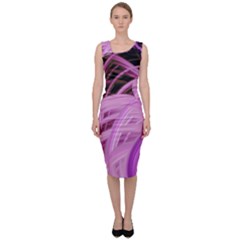 Purple Fractal Artwork Feather Sleeveless Pencil Dress