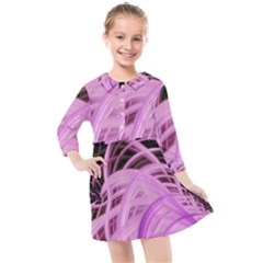 Purple Fractal Artwork Feather Kids  Quarter Sleeve Shirt Dress