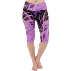 Purple Fractal Artwork Feather Lightweight Velour Cropped Yoga Leggings