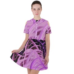 Purple Fractal Artwork Feather Short Sleeve Shoulder Cut Out Dress 