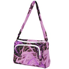 Purple Fractal Artwork Feather Front Pocket Crossbody Bag