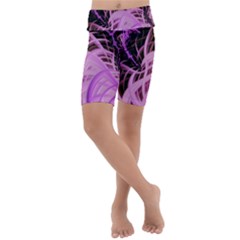 Purple Fractal Artwork Feather Kids  Lightweight Velour Cropped Yoga Leggings