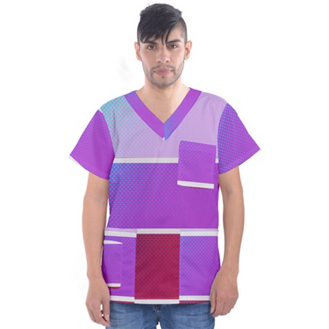 Pattern Banner Set Dot Abstract Men s V-neck Scrub Top by Pakrebo