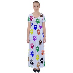 Pawprints Paw Prints Paw Animal High Waist Short Sleeve Maxi Dress