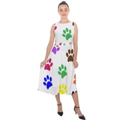 Pawprints Paw Prints Paw Animal Midi Tie-back Chiffon Dress