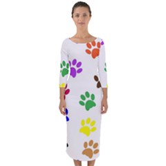 Pawprints Paw Prints Paw Animal Quarter Sleeve Midi Bodycon Dress