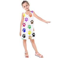 Pawprints Paw Prints Paw Animal Kids  Sleeveless Dress by Pakrebo