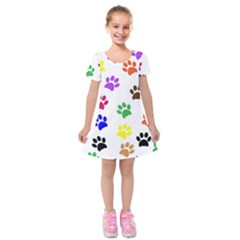 Pawprints Paw Prints Paw Animal Kids  Short Sleeve Velvet Dress by Pakrebo