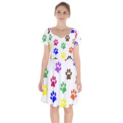 Pawprints Paw Prints Paw Animal Short Sleeve Bardot Dress by Pakrebo