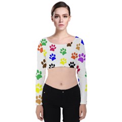 Pawprints Paw Prints Paw Animal Velvet Long Sleeve Crop Top