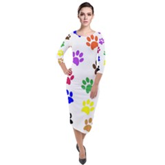 Pawprints Paw Prints Paw Animal Quarter Sleeve Midi Velour Bodycon Dress