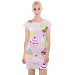 Cupcakes Wallpaper Paper Background Cap Sleeve Bodycon Dress