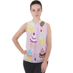 Cupcakes Wallpaper Paper Background Mock Neck Chiffon Sleeveless Top