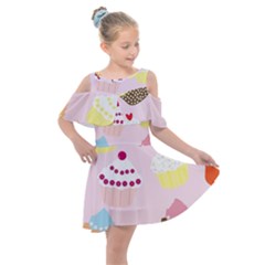 Cupcakes Wallpaper Paper Background Kids  Shoulder Cutout Chiffon Dress