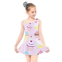 Cupcakes Wallpaper Paper Background Kids  Skater Dress Swimsuit