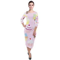 Cupcakes Wallpaper Paper Background Quarter Sleeve Midi Velour Bodycon Dress