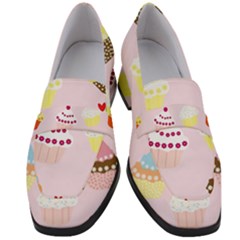 Cupcakes Wallpaper Paper Background Women s Chunky Heel Loafers