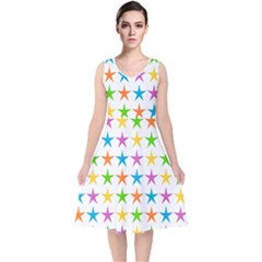 Star Pattern Design Decoration V-neck Midi Sleeveless Dress 