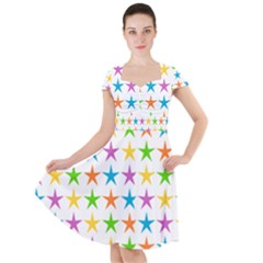 Star Pattern Design Decoration Cap Sleeve Midi Dress