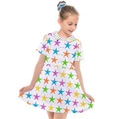 Star Pattern Design Decoration Kids  Short Sleeve Shirt Dress