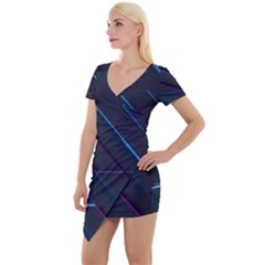 Glass Scifi Violet Ultraviolet Short Sleeve Asymmetric Mini Dress