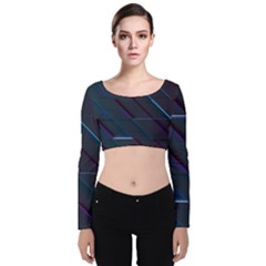 Glass Scifi Violet Ultraviolet Velvet Long Sleeve Crop Top