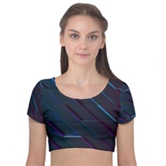 Glass Scifi Violet Ultraviolet Velvet Short Sleeve Crop Top 