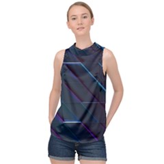 Glass Scifi Violet Ultraviolet High Neck Satin Top