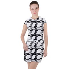 Pattern Monochrome Repeat Drawstring Hooded Dress