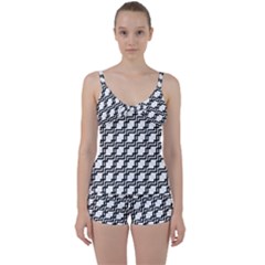 Pattern Monochrome Repeat Tie Front Two Piece Tankini by Pakrebo