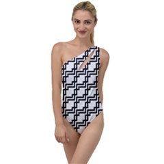 Pattern Monochrome Repeat To One Side Swimsuit