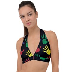 Handprints Hand Print Colourful Halter Plunge Bikini Top