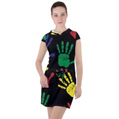 Handprints Hand Print Colourful Drawstring Hooded Dress