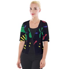 Handprints Hand Print Colourful Cropped Button Cardigan