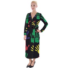 Handprints Hand Print Colourful Velvet Maxi Wrap Dress