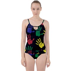 Handprints Hand Print Colourful Cut Out Top Tankini Set by Pakrebo