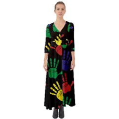 Handprints Hand Print Colourful Button Up Boho Maxi Dress by Pakrebo