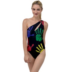 Handprints Hand Print Colourful To One Side Swimsuit