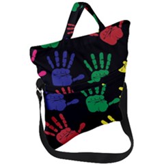 Handprints Hand Print Colourful Fold Over Handle Tote Bag by Pakrebo