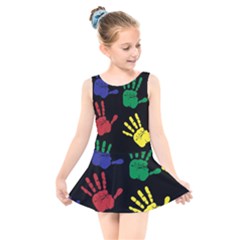 Handprints Hand Print Colourful Kids  Skater Dress Swimsuit