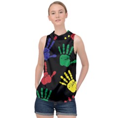 Handprints Hand Print Colourful High Neck Satin Top