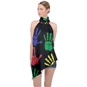 Handprints Hand Print Colourful Halter Asymmetric Satin Top View1