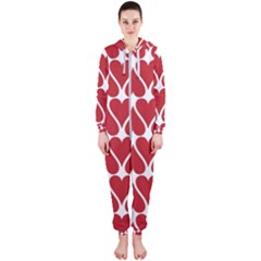 Hearts Pattern Seamless Red Love Hooded Jumpsuit (ladies)  by Pakrebo