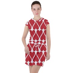 Hearts Pattern Seamless Red Love Drawstring Hooded Dress