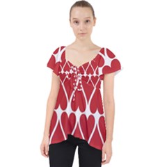 Hearts Pattern Seamless Red Love Lace Front Dolly Top by Pakrebo