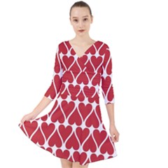 Hearts Pattern Seamless Red Love Quarter Sleeve Front Wrap Dress by Pakrebo